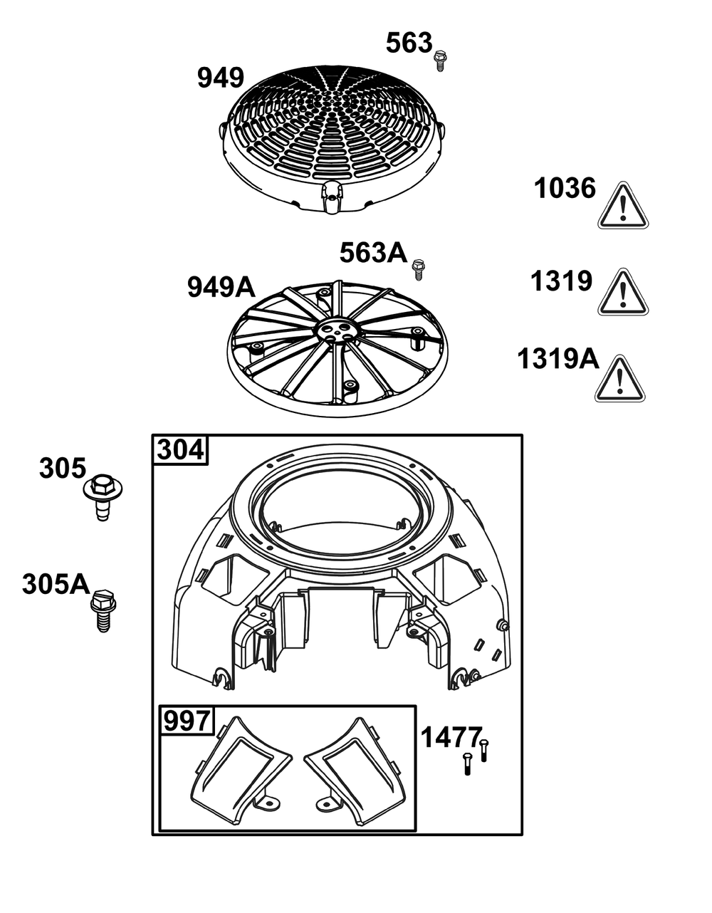 Blower Housing Group Diagram and Parts List for 49T877-0055-Z1  Briggs and Stratton Engine